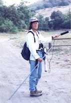 researcher with microphone